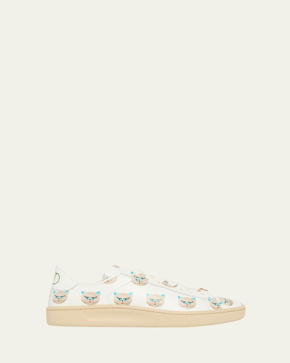 Royco VLogo Cat-Print Leather Sneakers